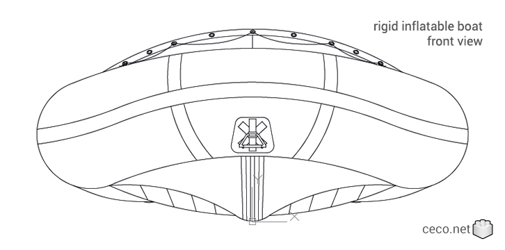 autocad drawing Semi-Rigid Inflatable Boat front view RIB 02 in Vehicles, Boats & Ships