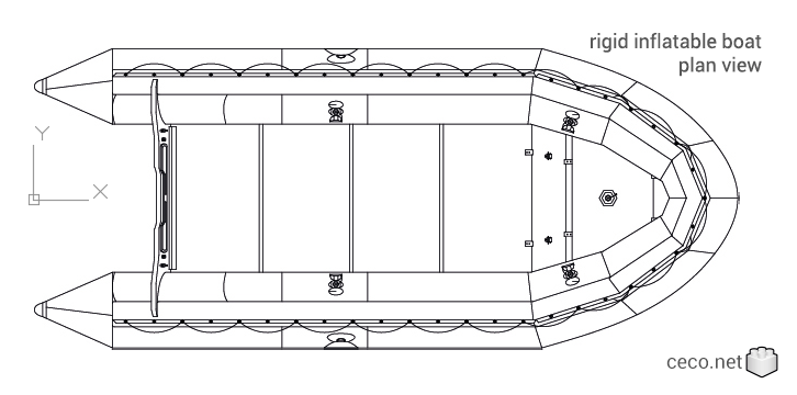 autocad drawing Semi-Rigid Inflatable Boat RIB 02 plan view in Vehicles, Boats & Ships
