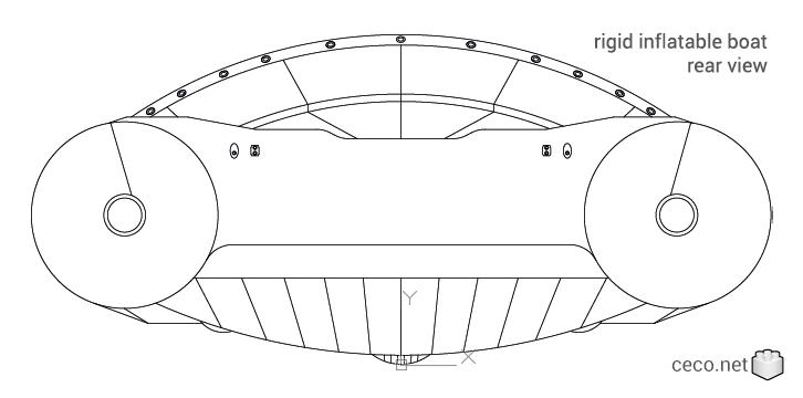 autocad drawing Semi-Rigid Inflatable Boat RIB 02 rear view in Vehicles, Boats & Ships