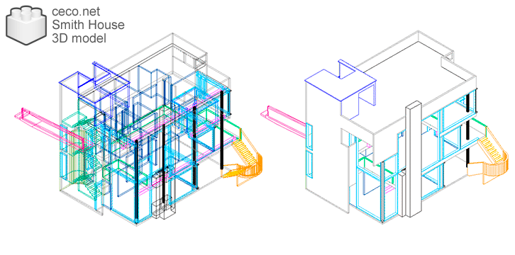 Autocad Drawing Smith House 3d Model Richard Meier Architect Dwg Dxf