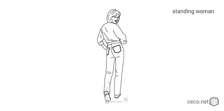 autocad drawing standing woman rear view in People, Women autocad drawing standing woman rear view in People, Women