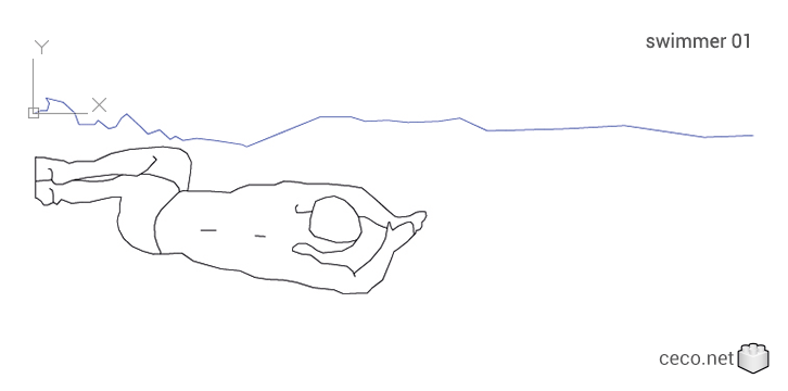 autocad drawing swimmer 01 swimming in a pool in People, Fitness & Sports