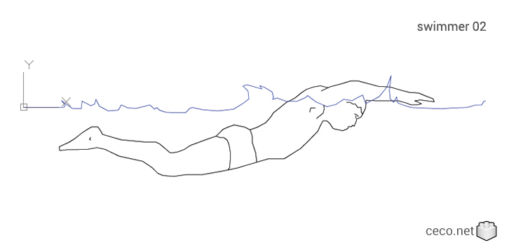 autocad drawing Swimmer 02 swimming in a pool butterfly style in People, Fitness & Sports