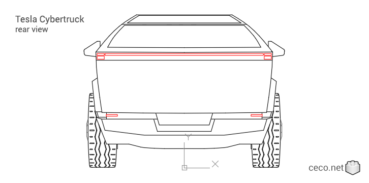 autocad drawing Tesla Cybertruck electric pickup truck rear view in Vehicles, Cars