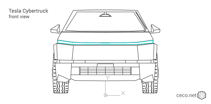 autocad drawing Tesla Cybertruck front view in Vehicles, Cars