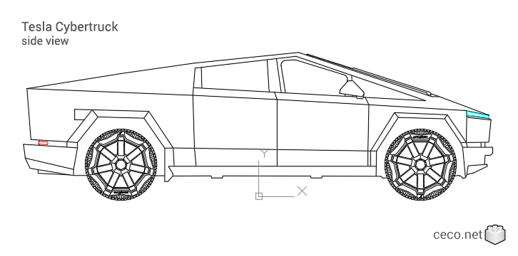 autocad drawing Tesla Cybertruck pickup truck side view in Vehicles, Cars