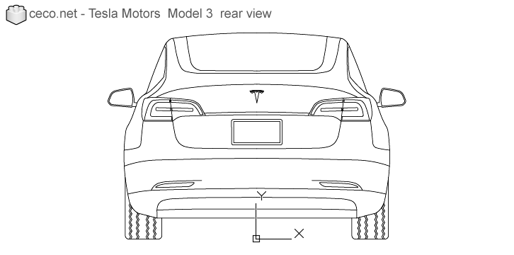 autocad drawing Tesla Model 3 electric car rear, Tesla Inc cars in Vehicles, Cars