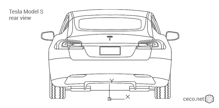 autocad drawing Tesla Model S electric car rear view in Vehicles, Cars