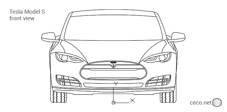 autocad drawing Tesla Model S electric car in Vehicles, Cars