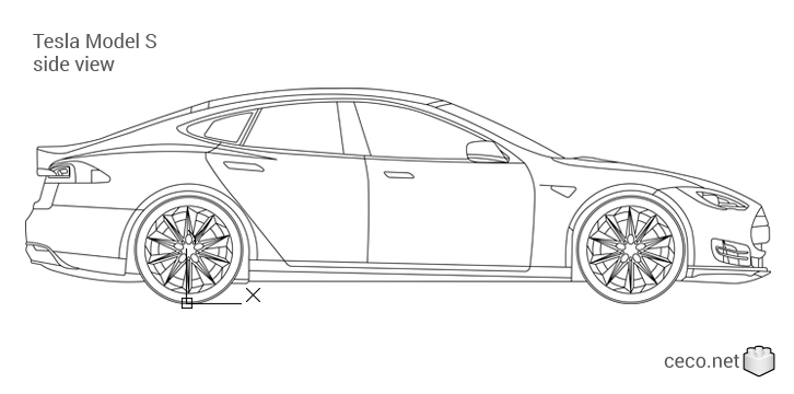 autocad drawing Tesla Model S side view Tesla Inc in Vehicles, Cars