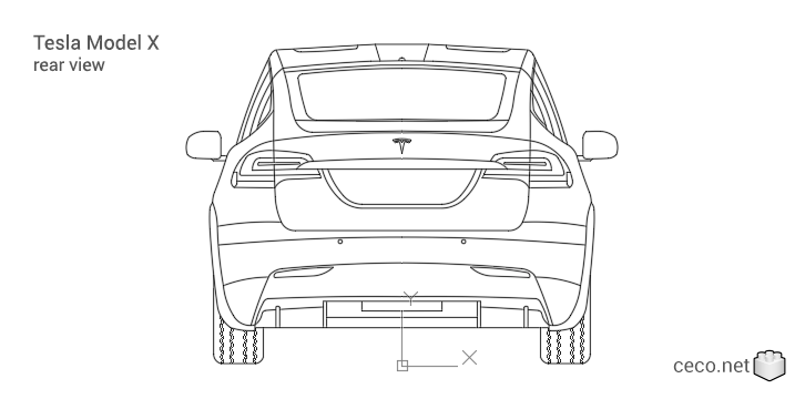 autocad drawing Tesla Model X rear view in Vehicles, Cars