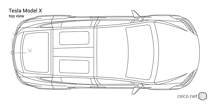 autocad drawing Tesla Model X top view in Vehicles, Cars