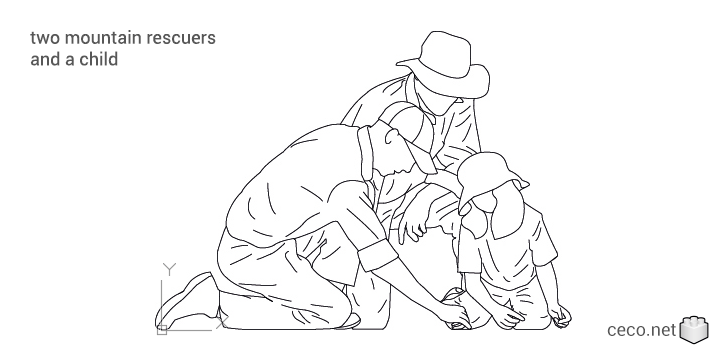 autocad drawing two mountain rescuers and a child in People, Family & Groups