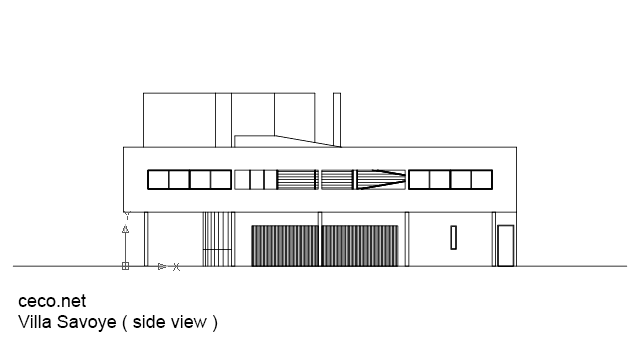 autocad drawing Villa Savoye - Le corbusier - side view in Architecture