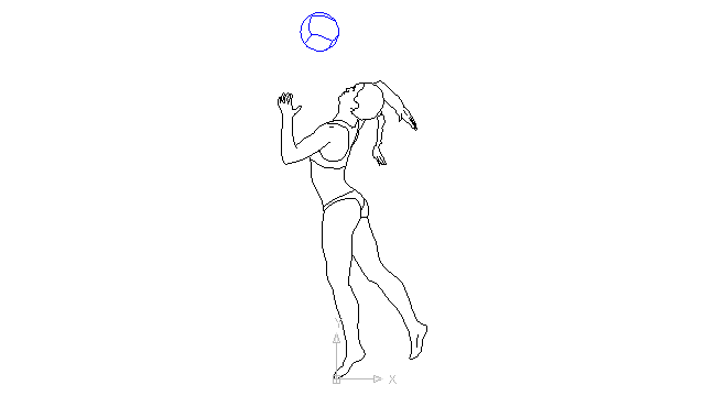 autocad drawing volleyball young woman practicing sports on the beach in Equipment, Sports Gym Fitness
