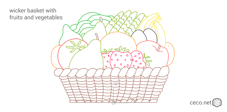 autocad drawing wicker basket with fruits and vegetables in kitchen & bathroom
