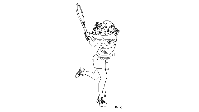 autocad drawing woman playing tennis with her tennis racket in Equipment, Sports Gym Fitness
