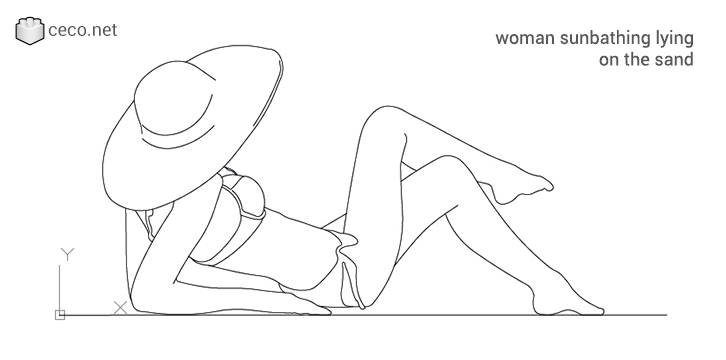 autocad drawing woman sunbathing lying on the sand in People, Women