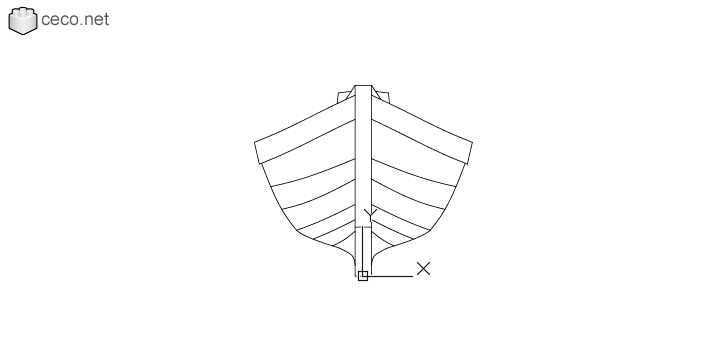 autocad drawing Wooden boat with an outboard motor front view in Vehicles, Boats & Ships
