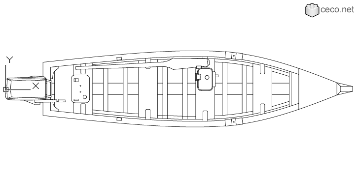 autocad drawing wooden boat with an outboard motor and an oar top view in Vehicles, Boats & Ships