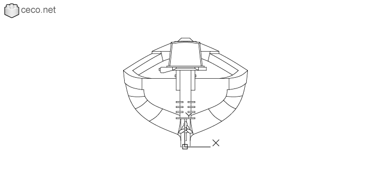 autocad drawing Wooden boat with an outboard motor rear view in Vehicles, Boats & Ships