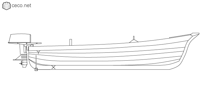 autocad drawing Wooden boat with an outboard motor side view in Vehicles, Boats & Ships