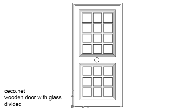 autocad drawing wooden door with glass divided in Decorative elements