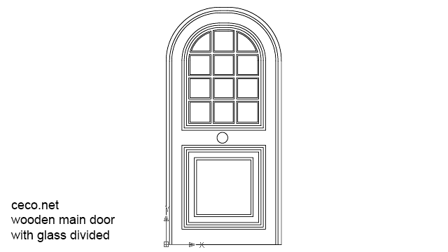 autocad drawing wooden main door with glass divided in Decorative elements