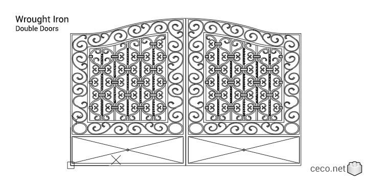 autocad drawing wrought iron double doors in Decorative elements