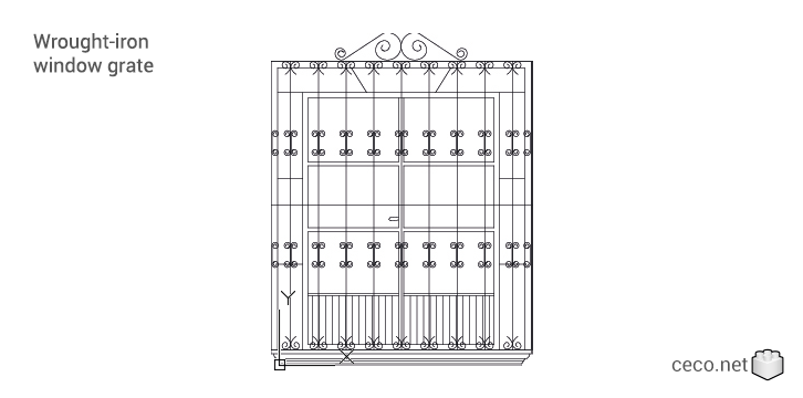 autocad drawing Wrought-iron window grate in Decorative elements