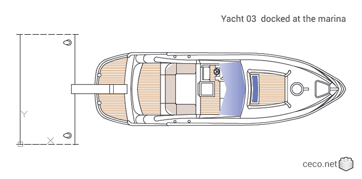 autocad drawing Yacht 03 docked at the marina in Vehicles, Boats & Ships
