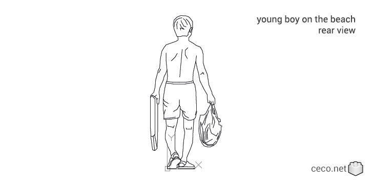 autocad drawing young boy on the beach rear view in People, Men
