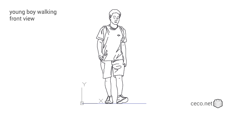 autocad drawing young boy walking front view in People, Men