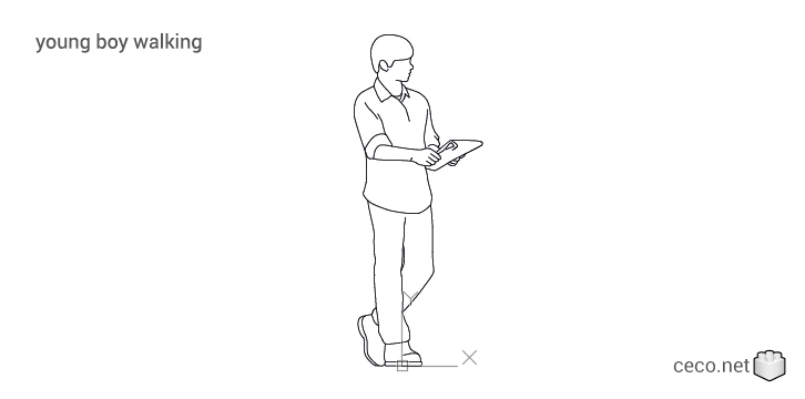 autocad drawing young boy walking in People, Men
