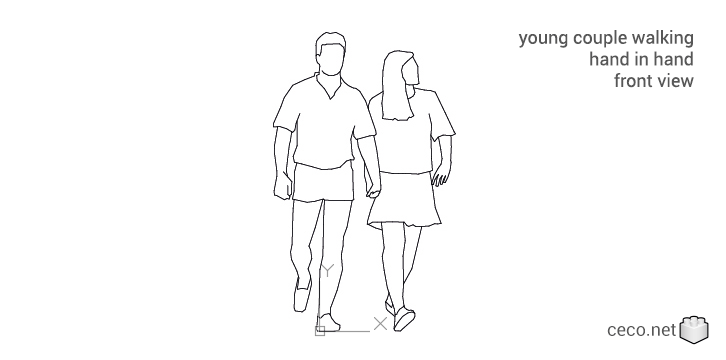 autocad drawing young couple walking hand in hand in People, Family & Groups