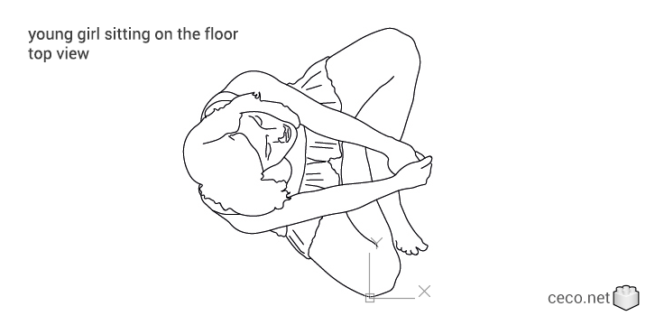 autocad drawing young girl sitting on the floor top view in People, Women autocad drawing young girl sitting on the floor top view in People, Women