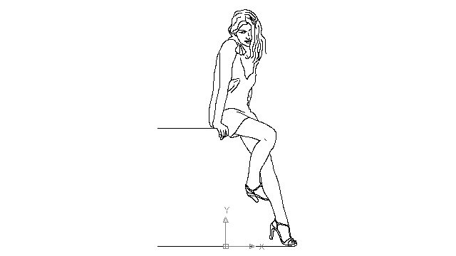 autocad drawing young lady leaning on a wall in People, Women