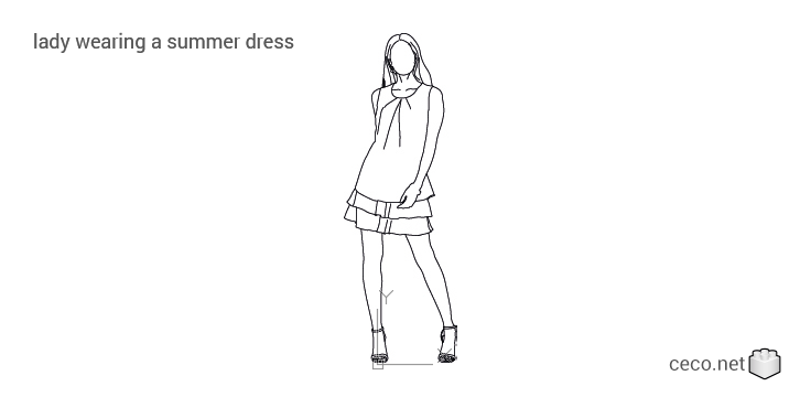 autocad drawing young lady wearing a summer dress in People, Women autocad drawing young lady wearing a summer dress in People, Women