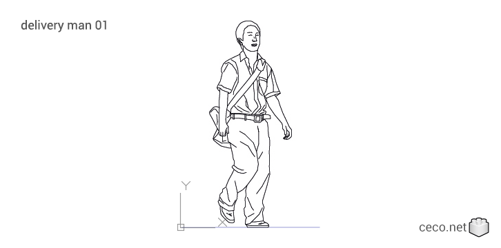 autocad drawing young postman messenger or delivery man 01 in People, Men