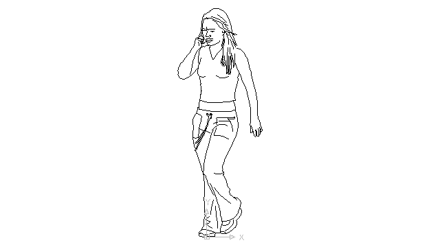 autocad drawing young teenage girl talking on cell phone and walking in People, Women