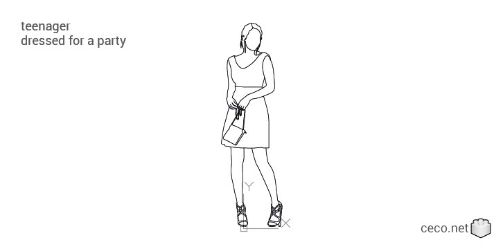 autocad drawing young teenager dressed for a party in People, Women autocad drawing young teenager dressed for a party in People, Women