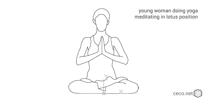 autocad drawing young woman doing yoga meditating in lotus position in People, Fitness & Sports autocad drawing young woman doing yoga meditating in lotus position in People, Fitness & Sports