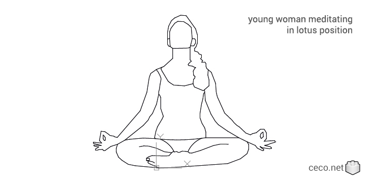 autocad drawing young woman meditating in lotus position in People, Fitness & Sports