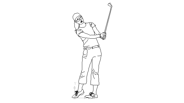 autocad drawing young woman playing golf in People, Fitness & Sports