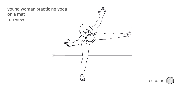 autocad drawing young woman practicing yoga on a mat top view in People, Fitness & Sports