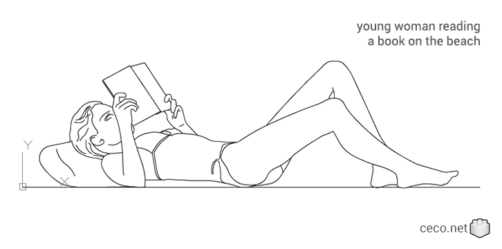 autocad drawing young woman reading a book on the beach in People, Women autocad drawing young woman reading a book on the beach in People, Women
