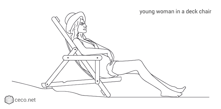 autocad drawing young woman sitting on a deck chair on a beach in People, Women autocad drawing young woman sitting on a deck chair on a beach in People, Women