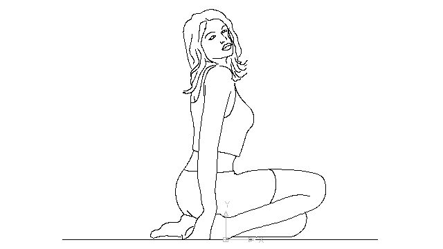 autocad drawing young woman sitting on the floor in People, Women