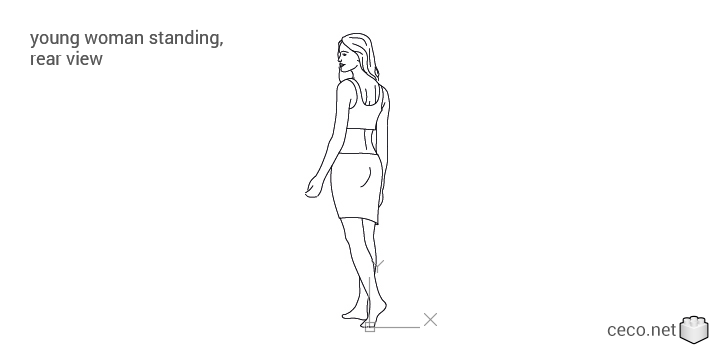 autocad drawing young woman standing rear view in People, Women autocad drawing young woman standing rear view in People, Women