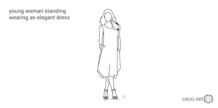 autocad drawing young woman standing wearing an elegant dress in People, Women autocad drawing young woman standing wearing an elegant dress in People, Women